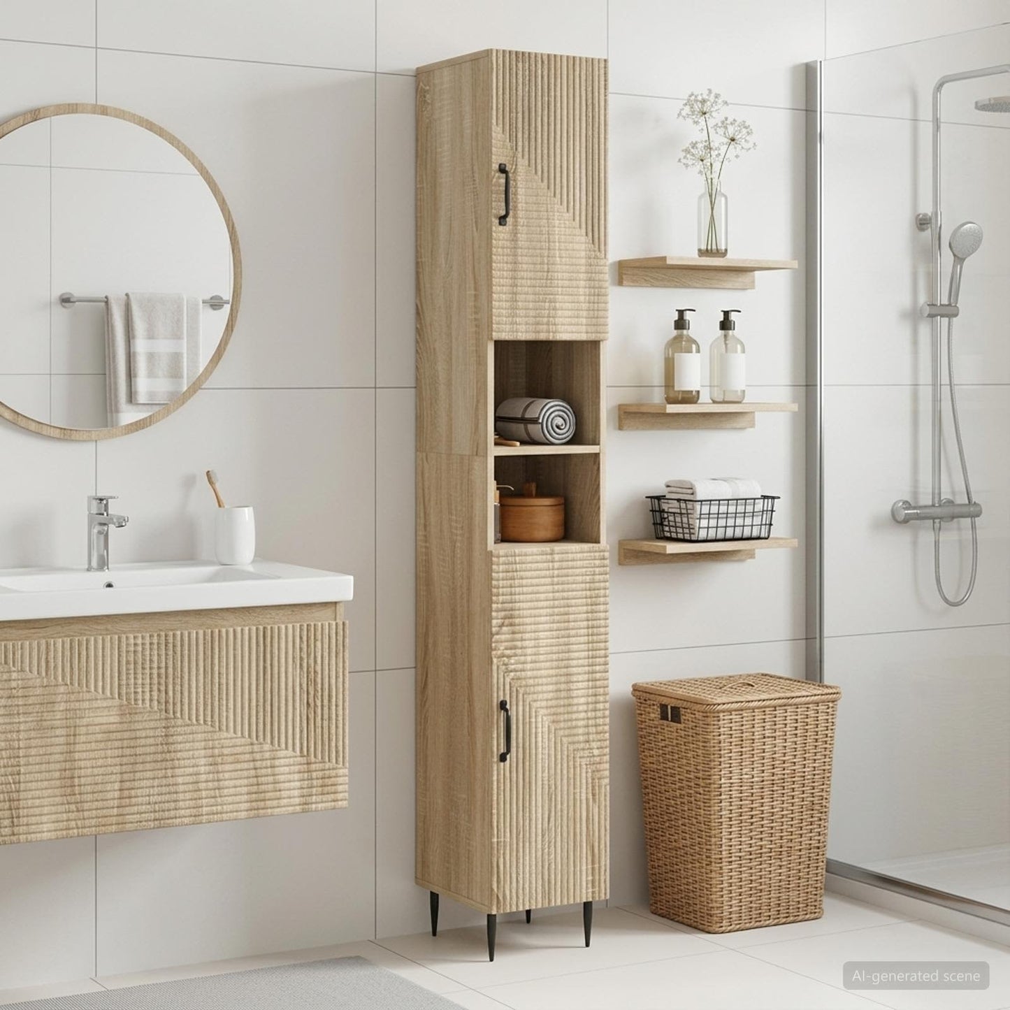Bathroom Cabinet with Open Shelf HAARLEM Sonoma Oak