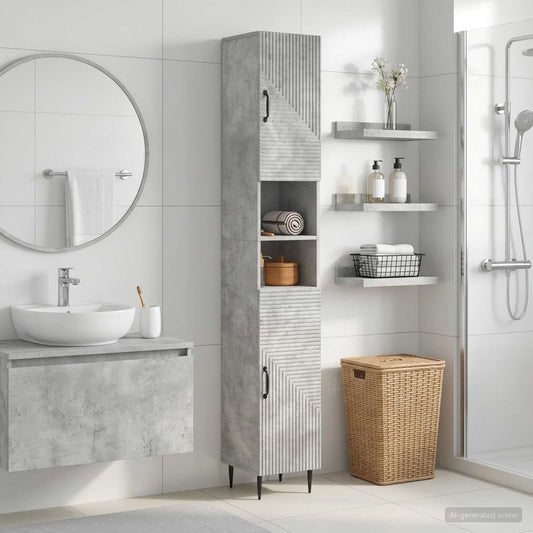 Bathroom Cabinet with Open Shelf HAARLEM Concrete Grey