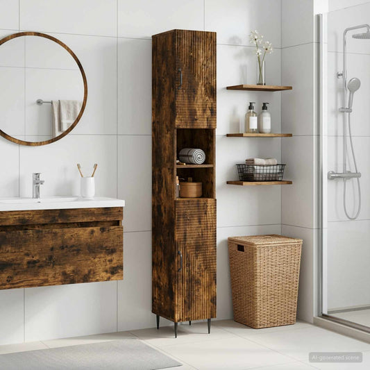 Bathroom Cabinet with Open Shelf HAARLEM Smoked Oak