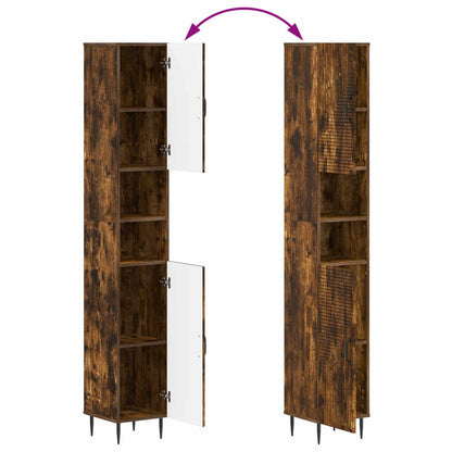 Bathroom Cabinet with Open Shelf HAARLEM Smoked Oak