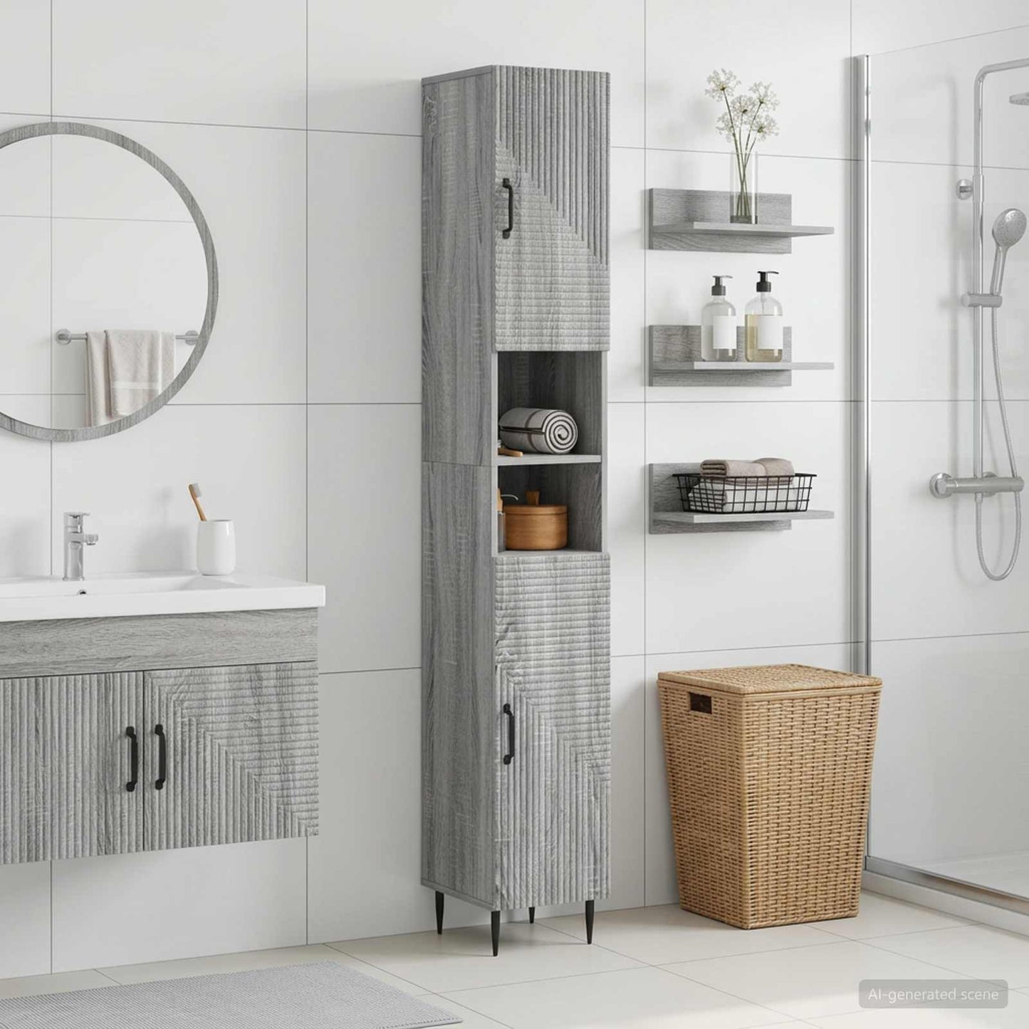 Bathroom Cabinet with Open Shelf HAARLEM Grey Sonoma