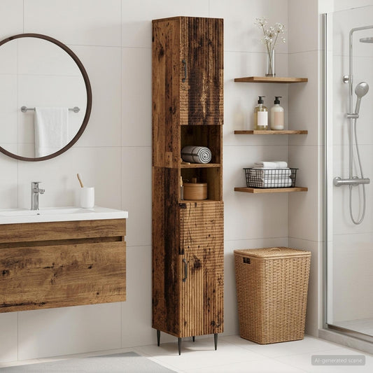 Bathroom Cabinet with Open Shelf HAARLEM Old Wood