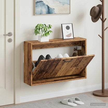 Wall-Mounted Shoe Cabinet HAARLEM 71 x 17 x 43 cm Old Wood