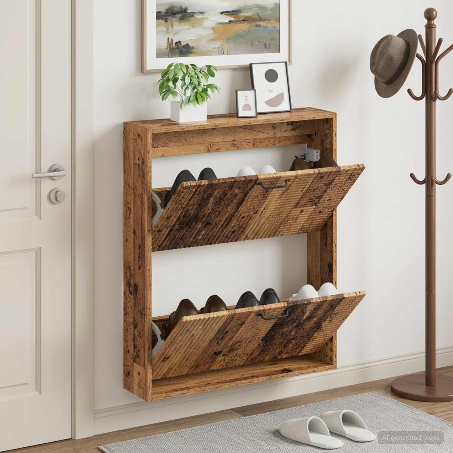 Wall-Mounted Shoe Cabinet HAARLEM 71 x 17 x 86 cm Old Wood