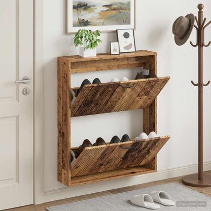 Wall-Mounted Shoe Cabinet HAARLEM 71 x 17 x 86 cm Old Wood