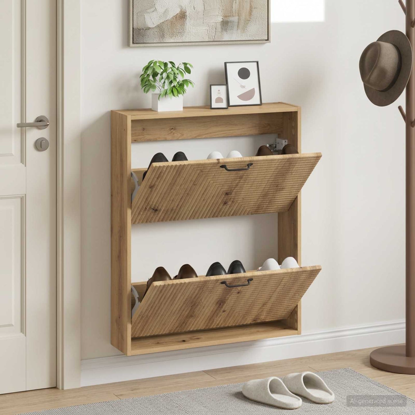 Wall-Mounted Shoe Cabinet HAARLEM 71 x 17 x 86 cm Artisan Oak
