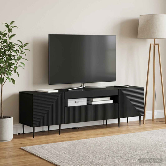 LED TV Cabinet HAARLEM 153 x 35 x 43 cm Black Engineered Wood