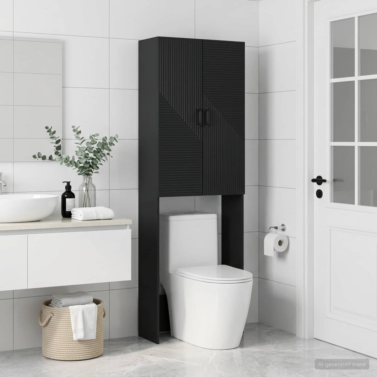 Toilet Cabinet HAARLEM Black 66 x 25.5 x 190 cm Engineered Wood