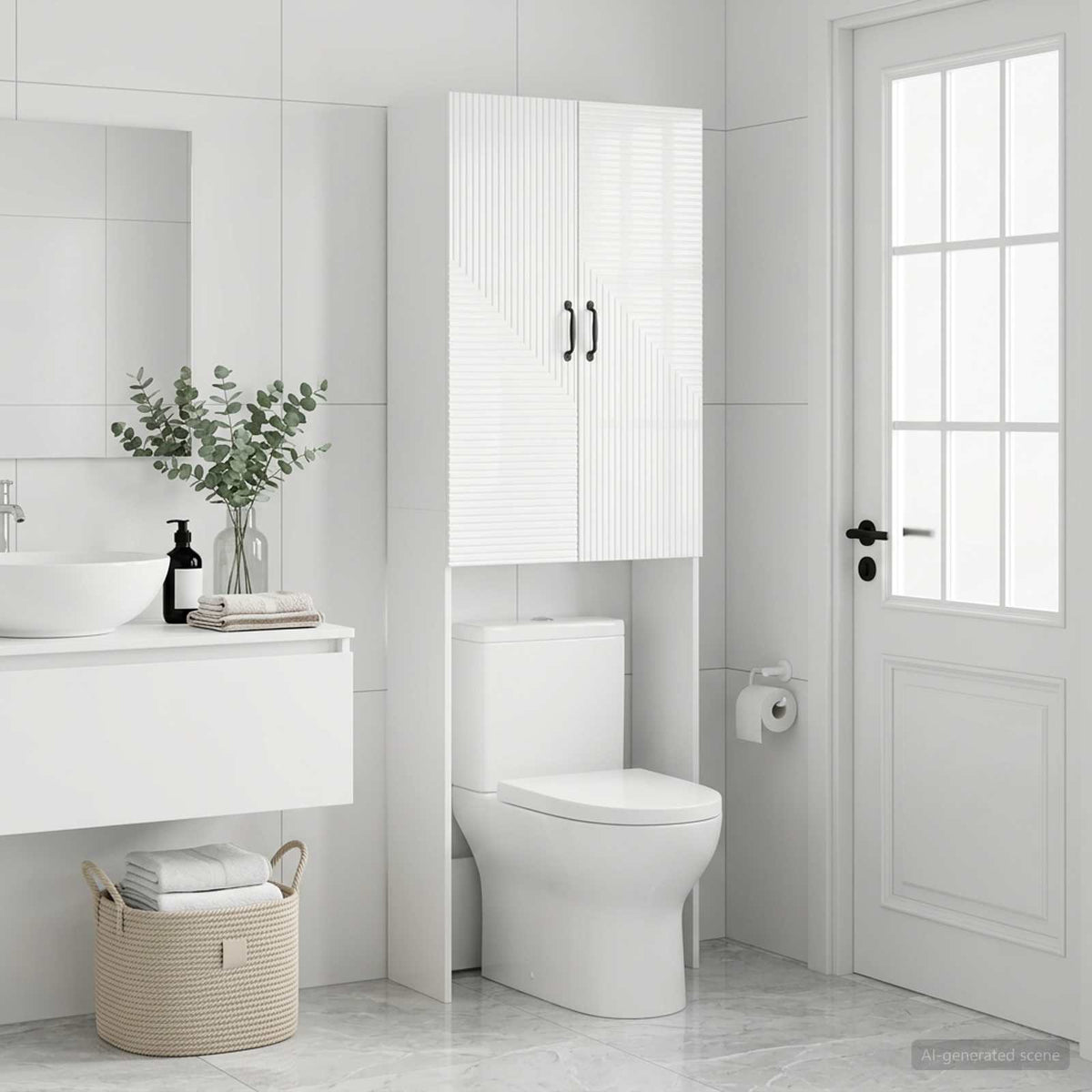Toilet Cabinet HAARLEM High Gloss White 66 x 25.5 x 190 cm