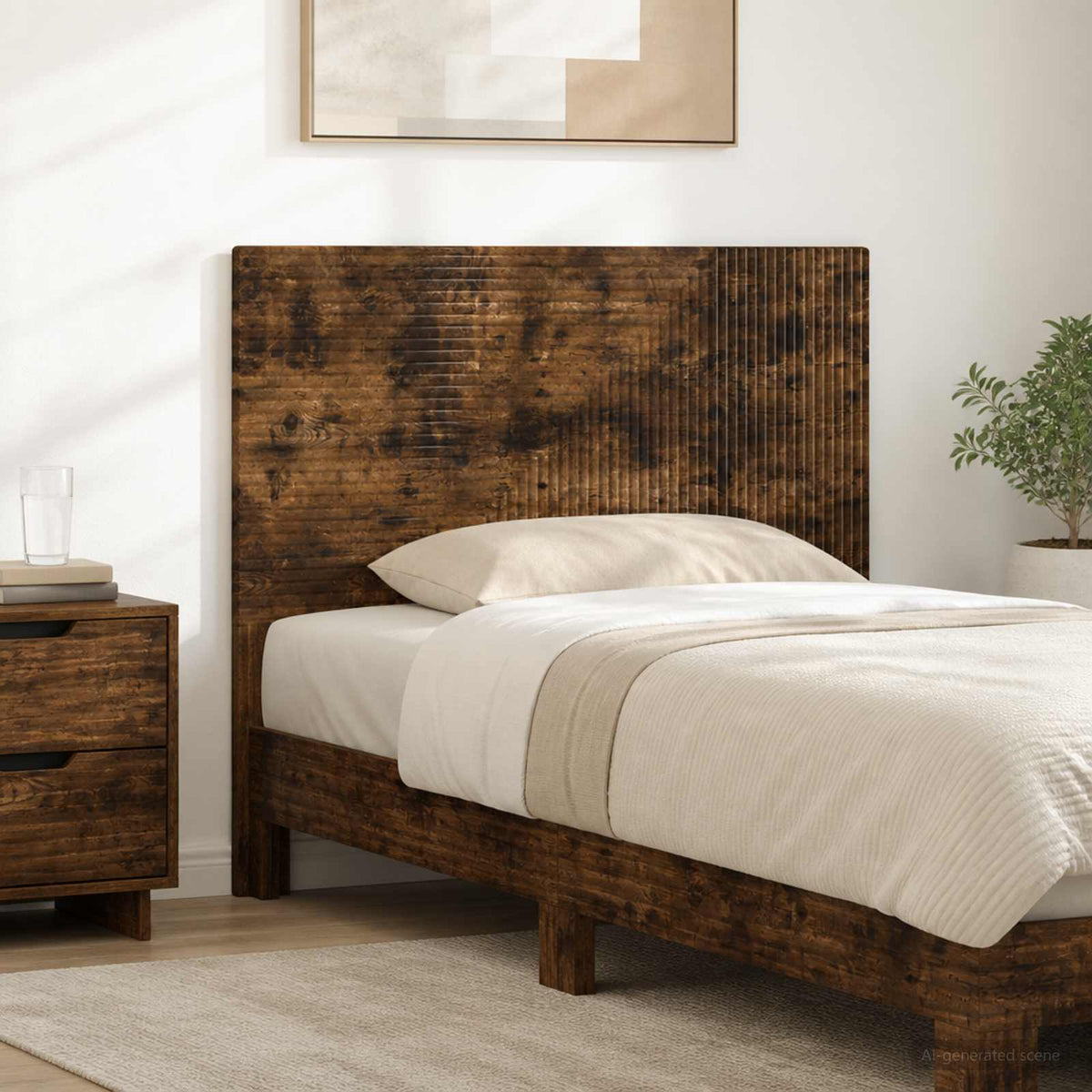 Wall-Mounted Headboard HAARLEM Smoked Oak Engineered Wood