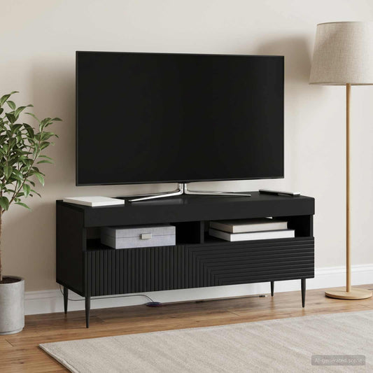 LED TV Cabinet HAARLEM 100 x 35 x 43 cm Black Engineered Wood