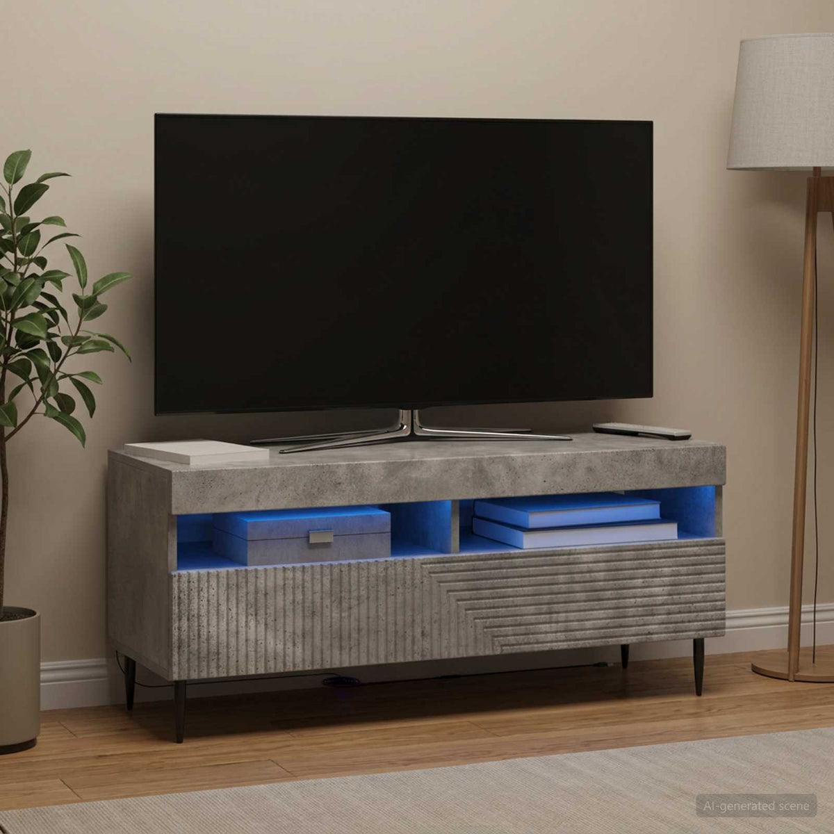 LED TV Cabinet Concrete Grey Engineered Wood