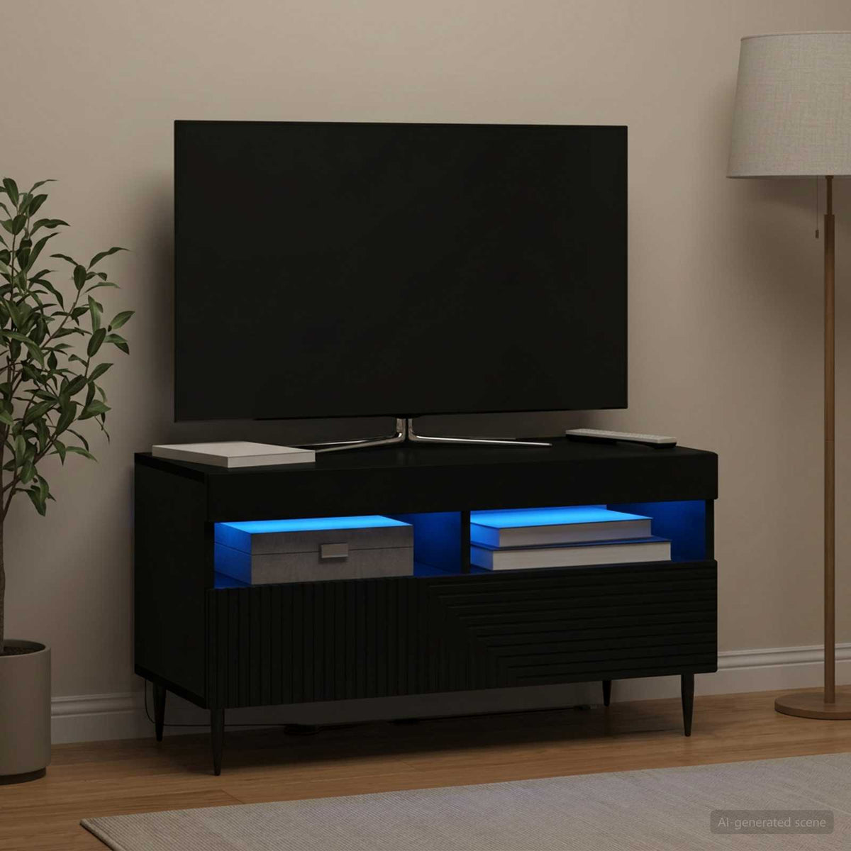 LED TV Cabinet Black Engineered Wood