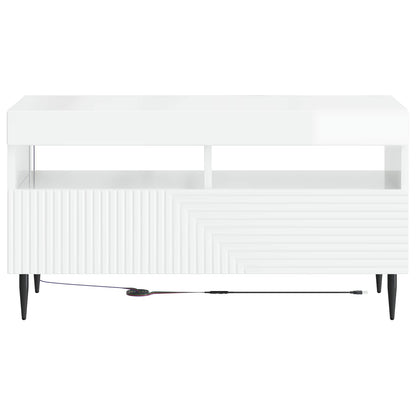 LED TV Cabinet High Gloss White Engineered Wood