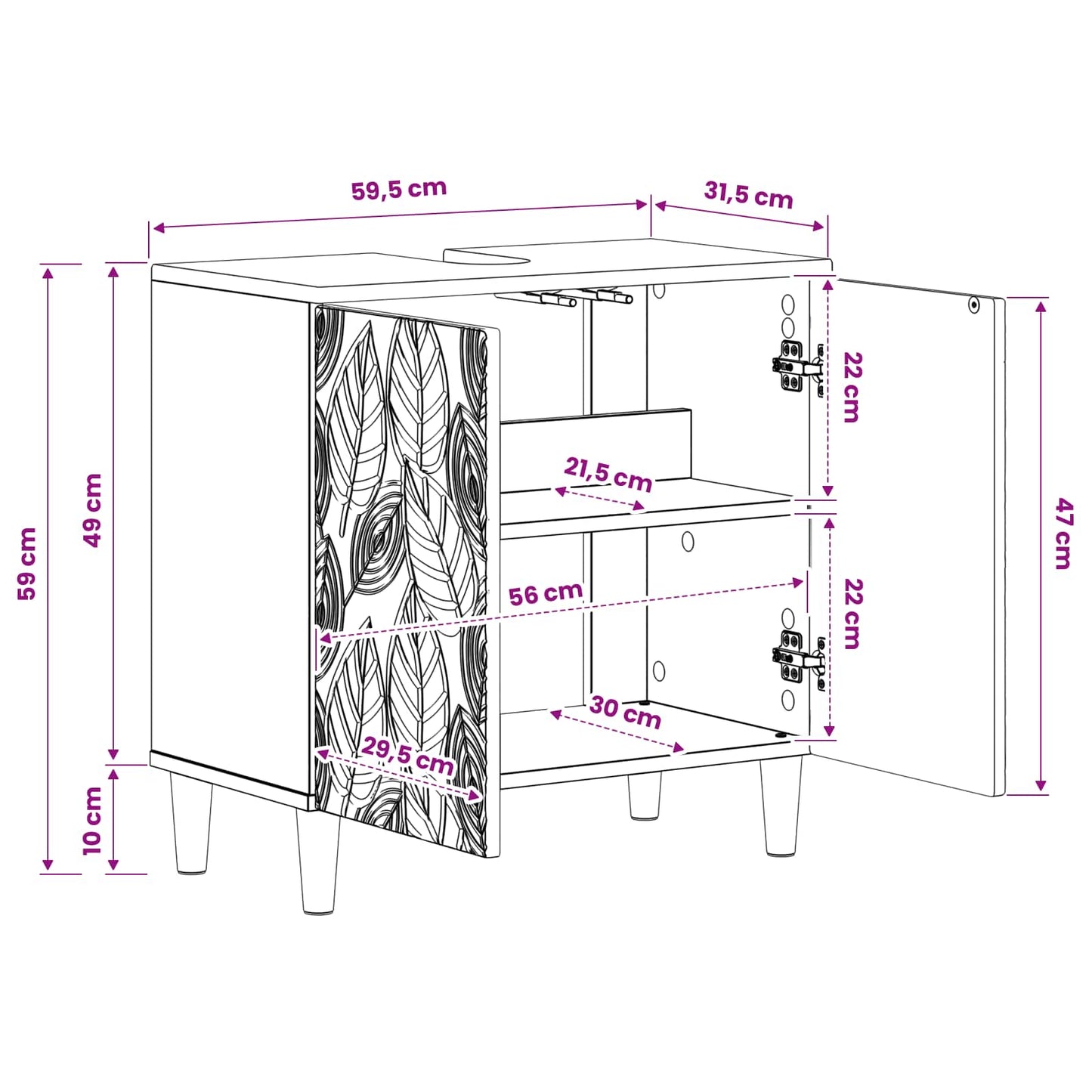 Bathroom Sink Cabinet DELFT Black 59.5 x 31.5x 59 cm