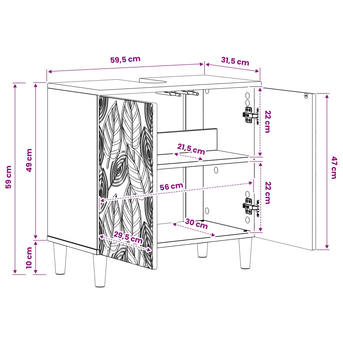 Bathroom Sink Cabinet DELFT Concrete Grey 59.5 x 31.5x 59 cm