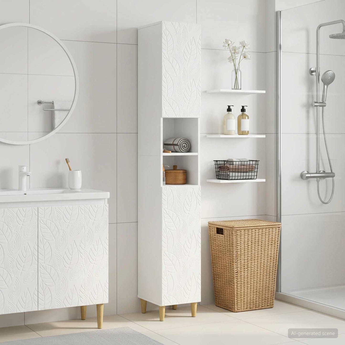 Bathroom Cabinet with Open Shelf DELFT High Gloss White