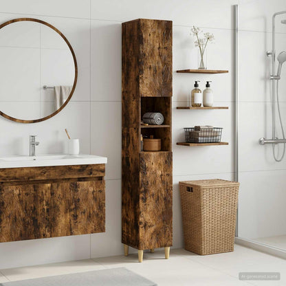 Bathroom Cabinet with Open Shelf DELFT Smoked Oak