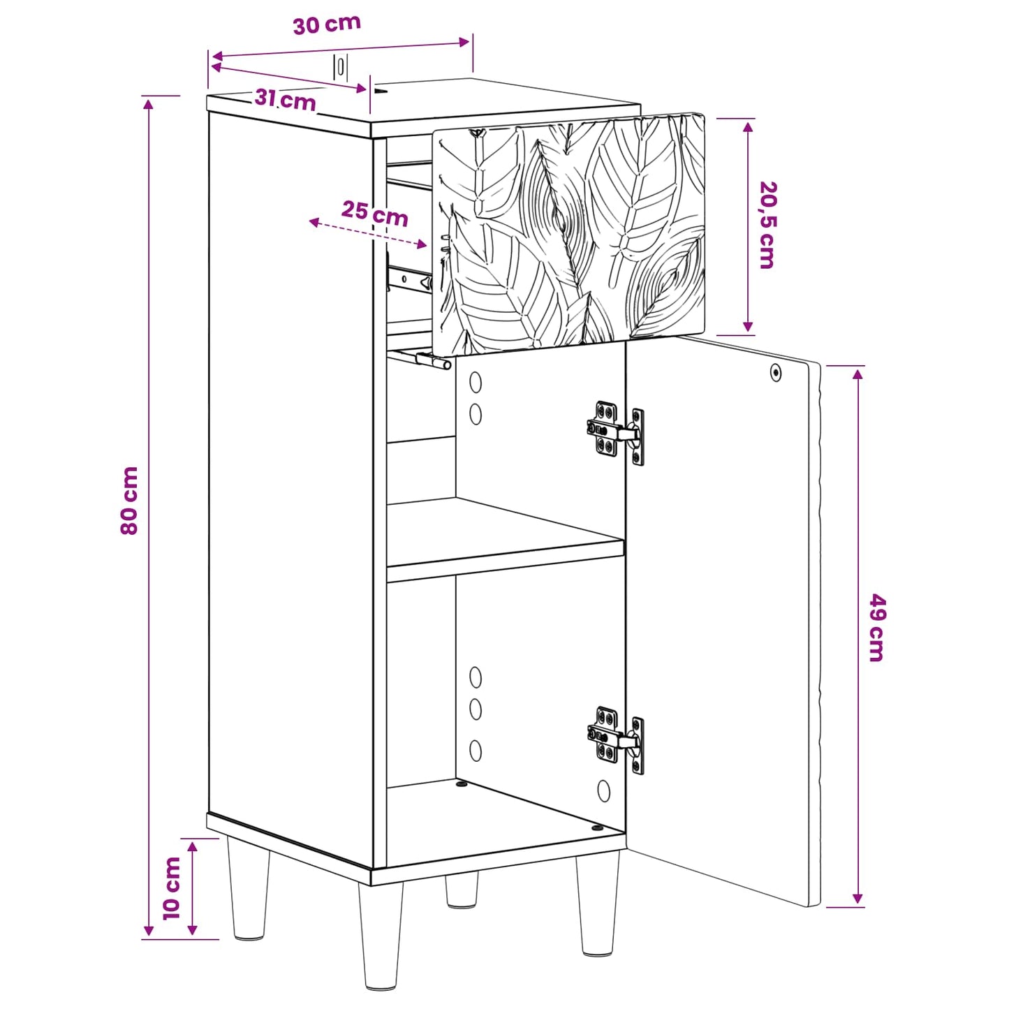 Bathroom Storage Cainet DELFT Smoked Oak 30 x 31 x 80 cm