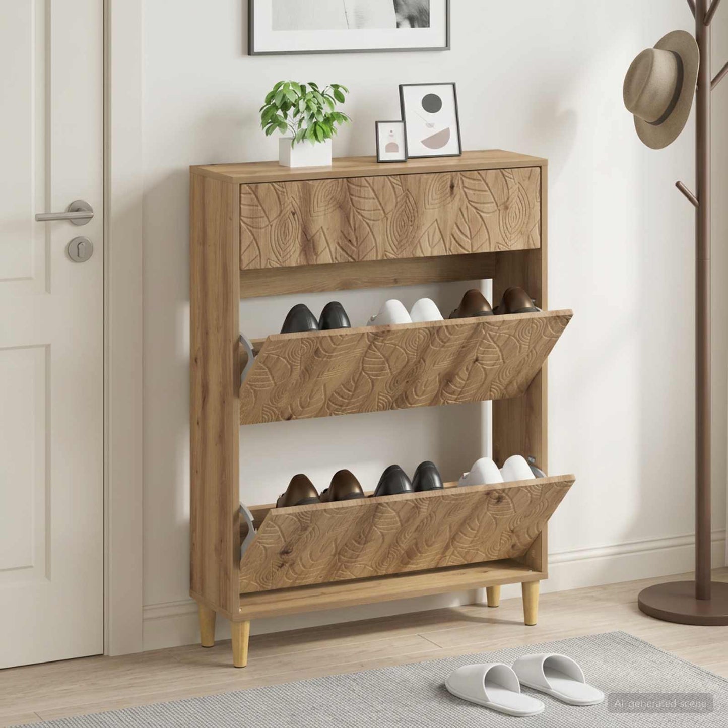 Shoe Cabinet DELFT 78 x 24 x 103 cm Engineered Wood Artisan Oak