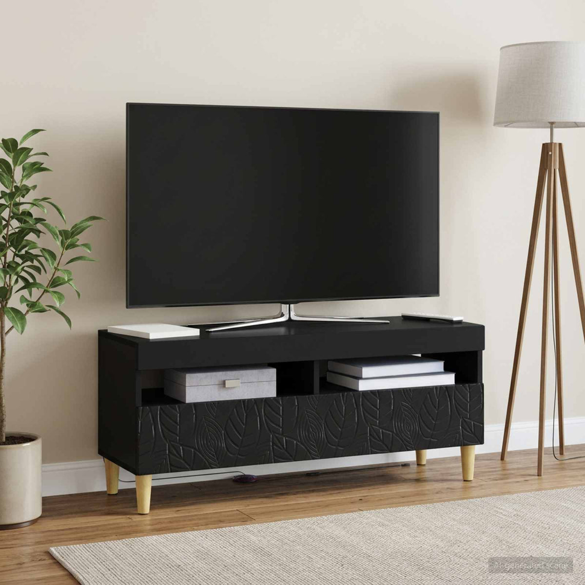 LED TV Cabinet Black Engineered Wood