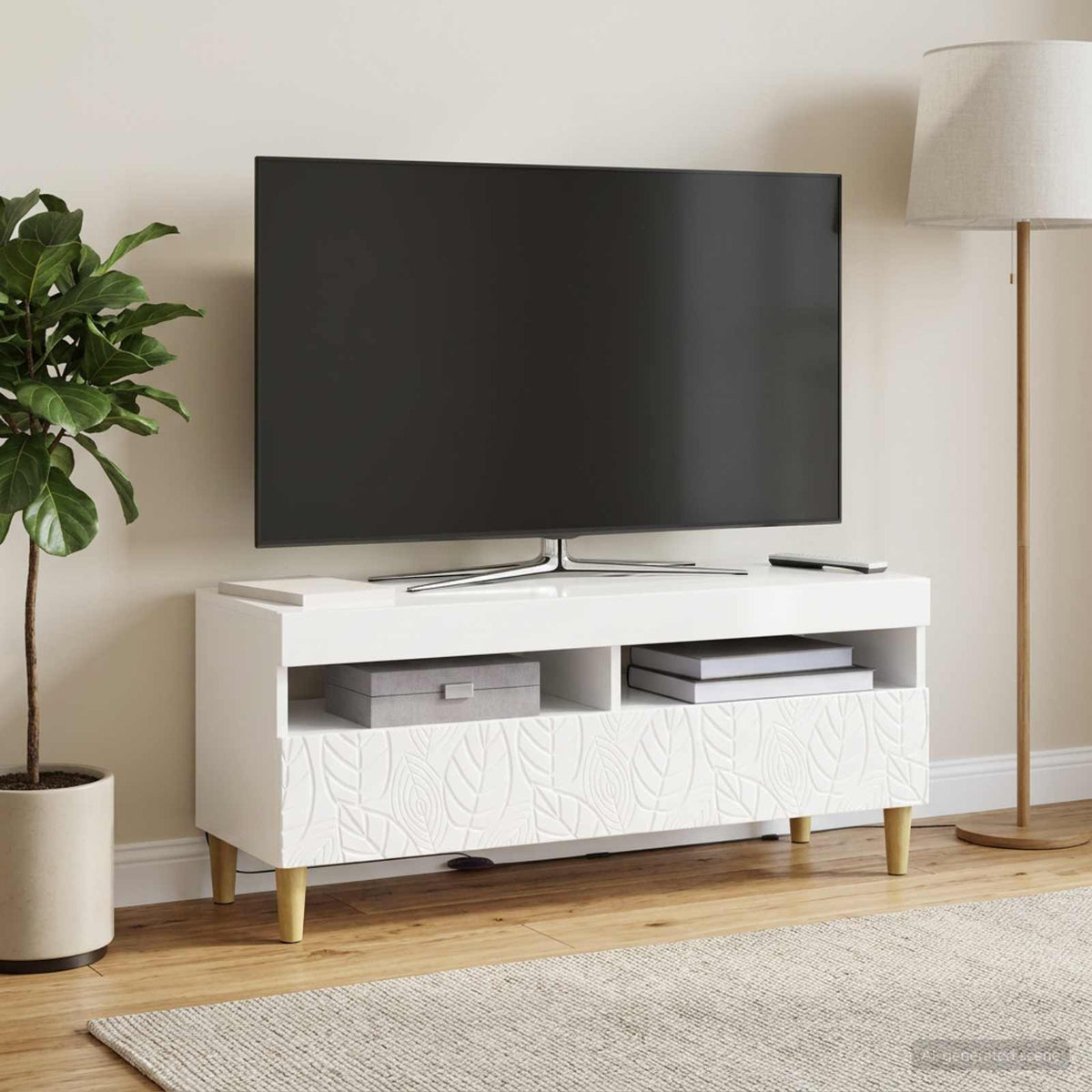LED TV Cabinet High Gloss White Engineered Wood