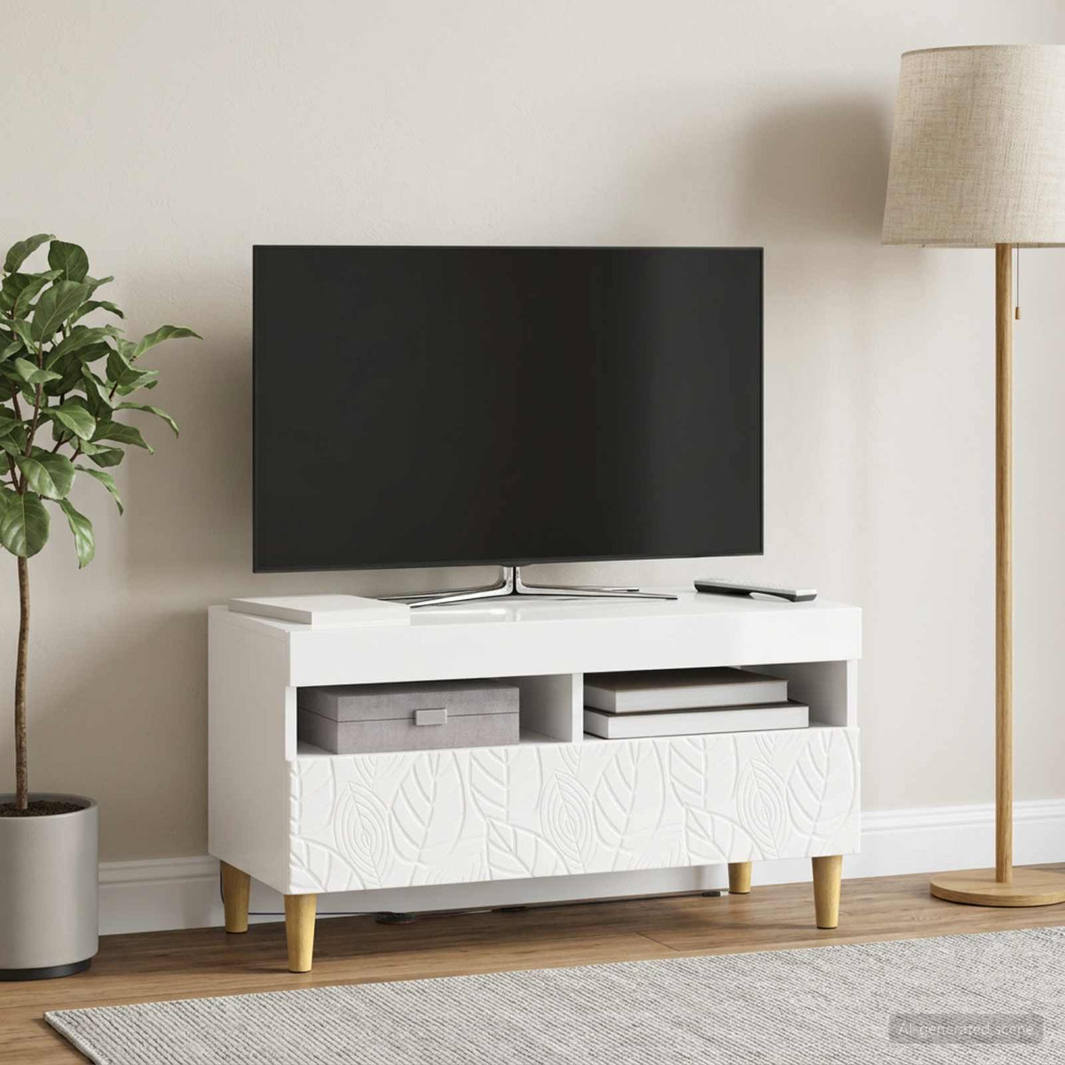 LED TV Cabinet High Gloss White Engineered Wood