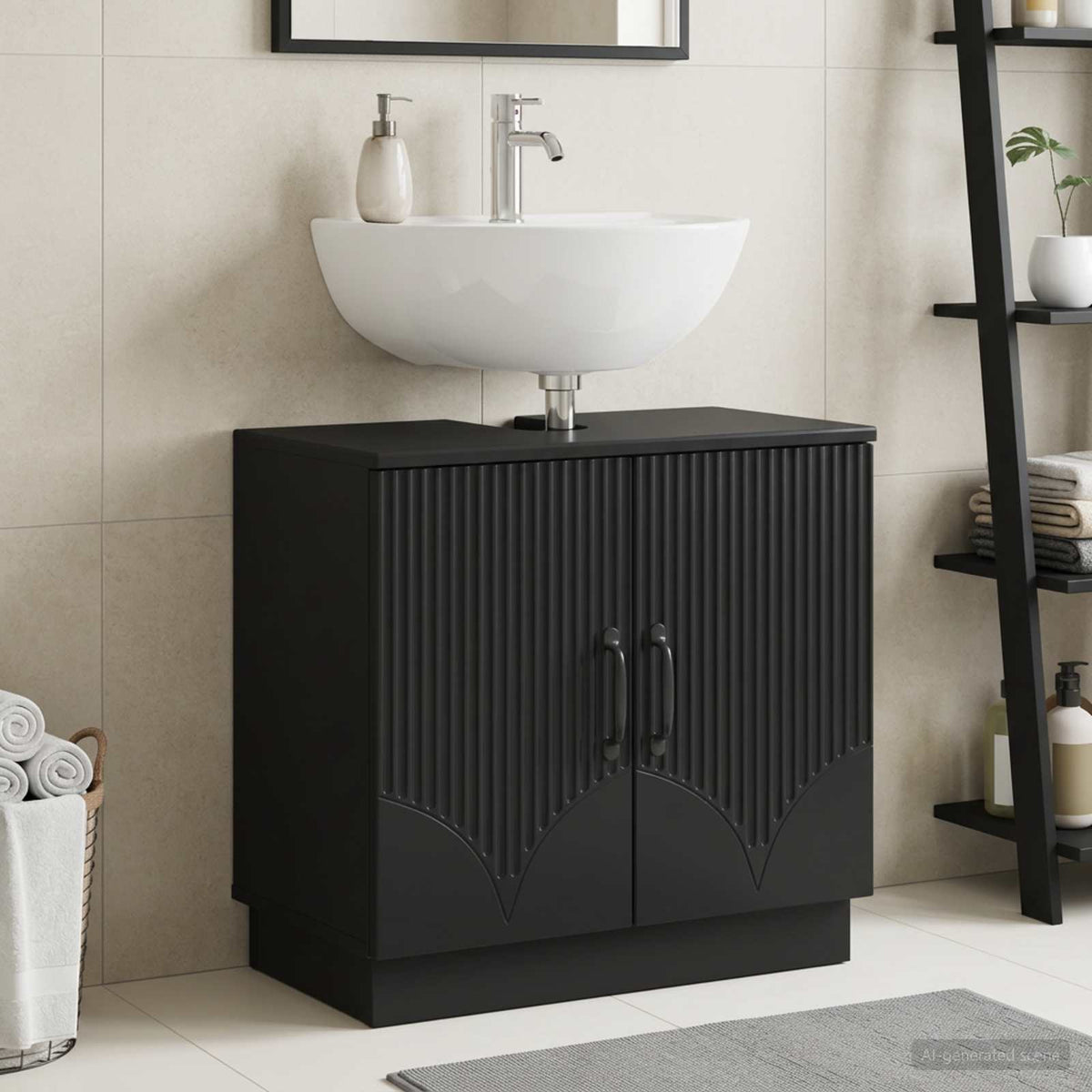 Bathroom Sink Cabinet HOORN Black 59.5 x 31.5x 56 cm