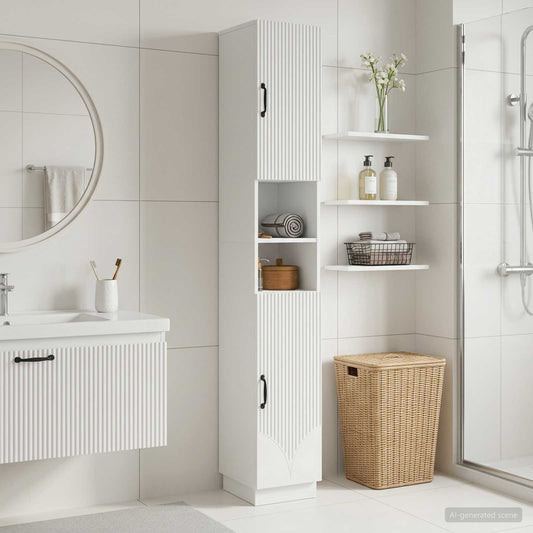 Bathroom Cabinet with Open Shelf HOORN White 30 x 31 x 187 cm