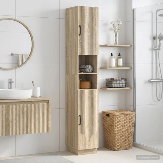 Bathroom Cabinet with Open Shelf HOORN Sonoma Oak