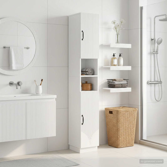 Bathroom Cabinet with Open Shelf HOORN High Gloss White