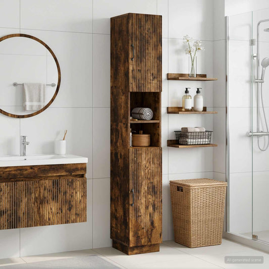 Bathroom Cabinet with Open Shelf HOORN Smoked Oak