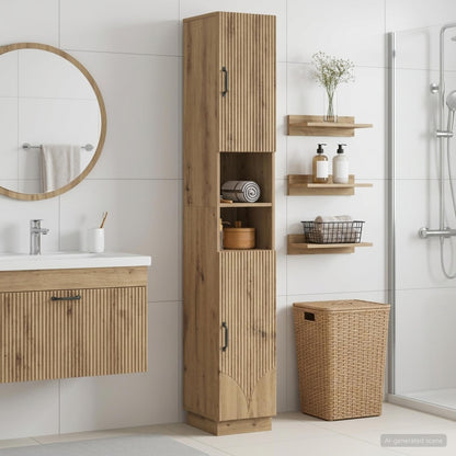 Bathroom Cabinet with Open Shelf HOORN Artisan Oak