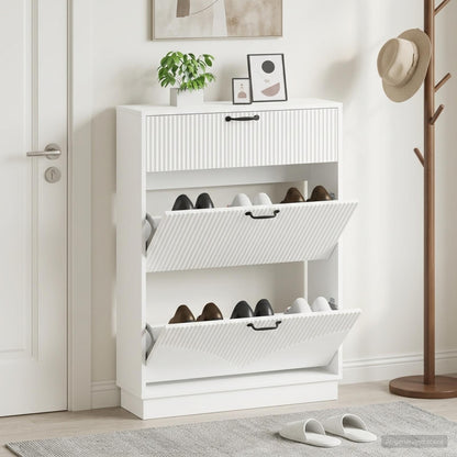 Shoe Cabinet HOORN 78 x 24 x 100 cm Engineered Wood White