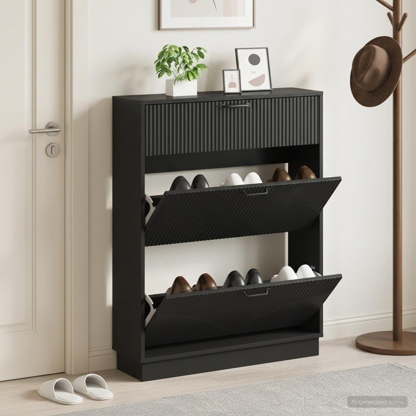 Shoe Cabinet HOORN 78 x 24 x 100 cm Engineered Wood Black