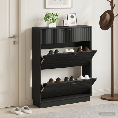 Shoe Cabinet HOORN 78 x 24 x 100 cm Engineered Wood Black