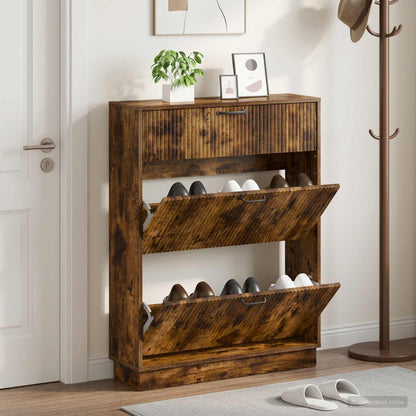 Shoe Cabinet HOORN 78 x 24 x 100 cm Engineered Wood Smoked Oak