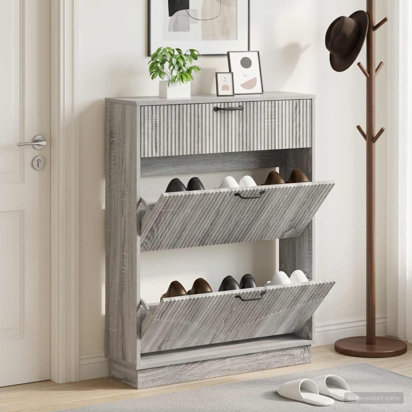 Shoe Cabinet HOORN 78 x 24 x 100 cm Engineered Wood Grey Sonoma