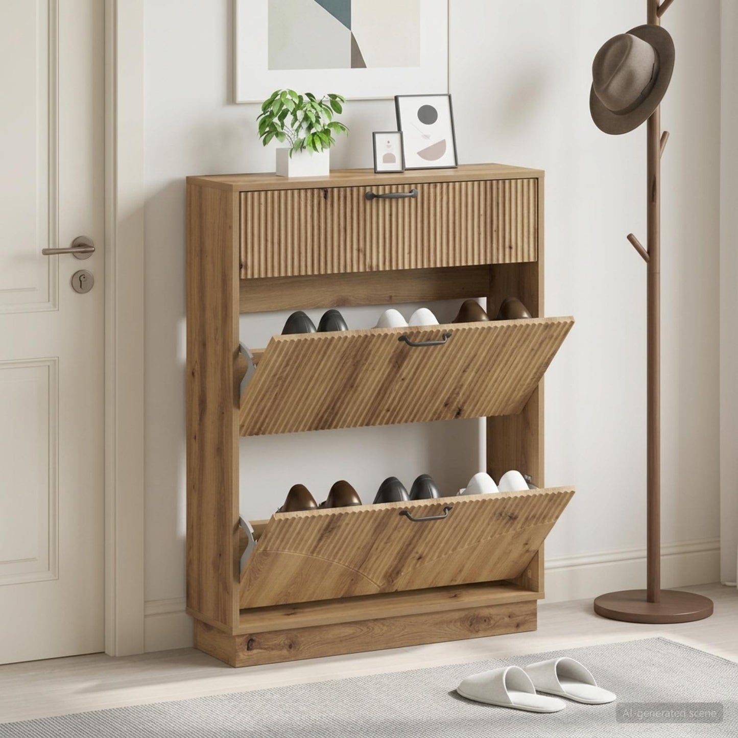 Shoe Cabinet HOORN 78 x 24 x 100 cm Engineered Wood Artisan Oak