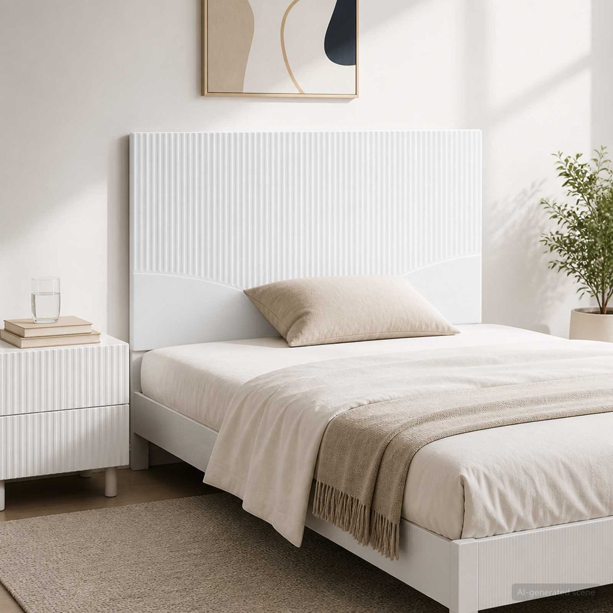 Wall-Mounted Headboard HOORN High Gloss White Engineered Wood