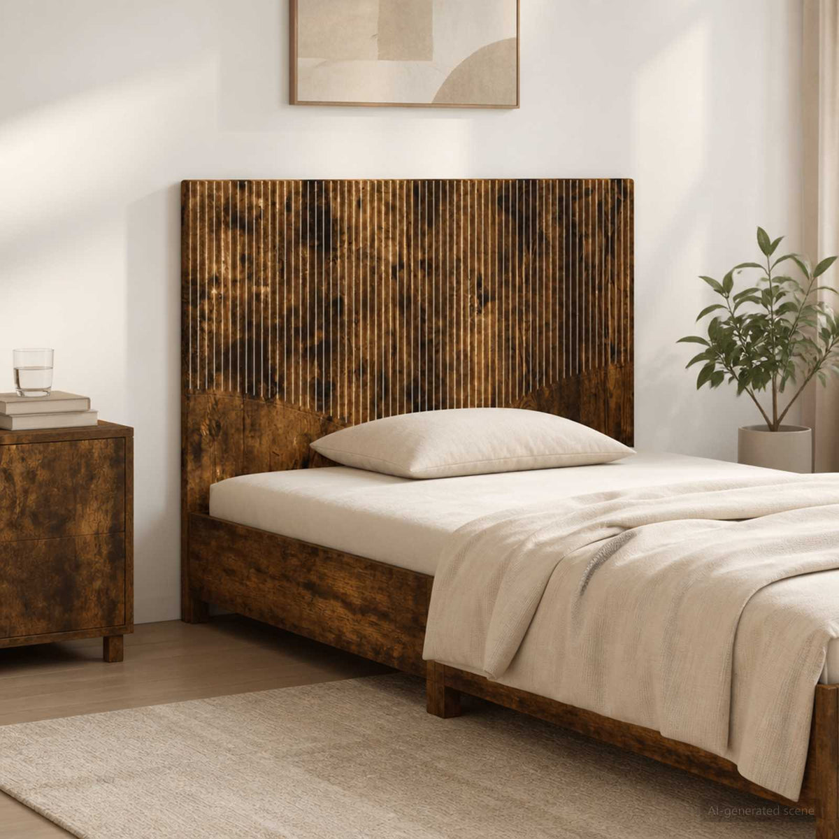 Wall-Mounted Headboard HOORN Smoked Oak Engineered Wood