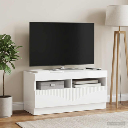 LED TV Cabinet High Gloss White Engineered Wood