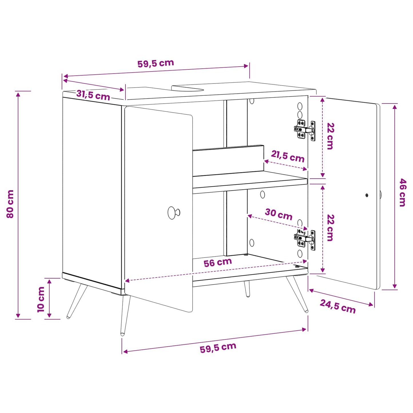 Bathroom Sink Cabinet BREDA Grey Sonoma 59.5 x 31.5x 59 cm