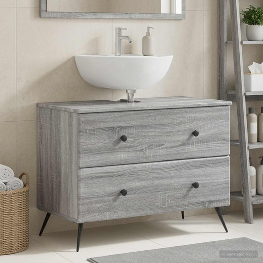 Bathroom Sink Cabinet BREDA Grey Sonoma 82 x 41x 59 cm