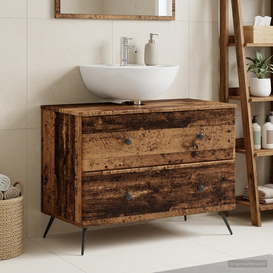 Bathroom Sink Cabinet BREDA Old Wood 82 x 41x 59 cm