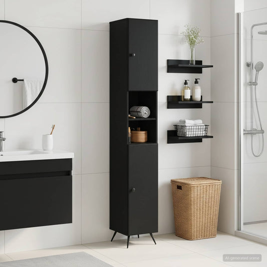 Bathroom Cabinet with Open Shelf BREDA Black 30 x 31 x 190 cm
