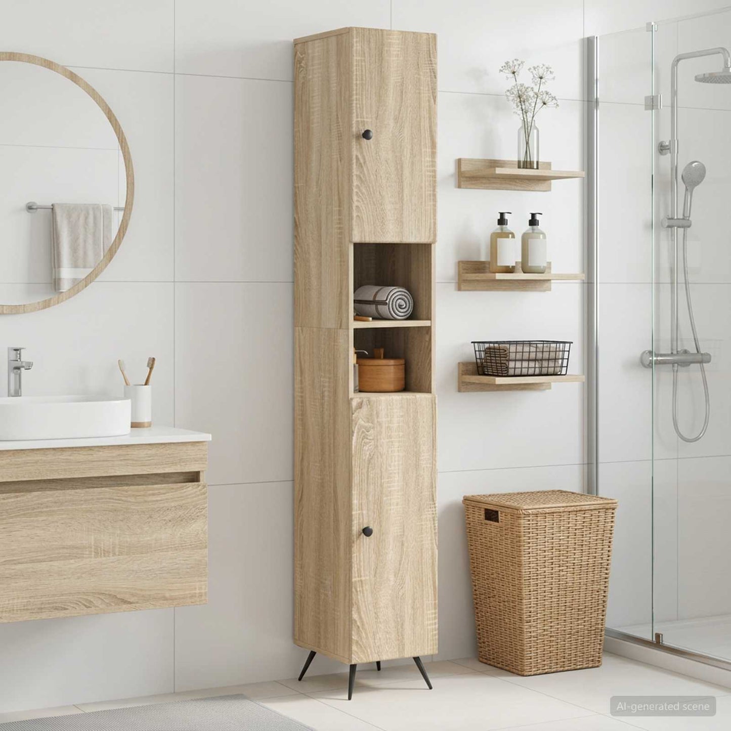 Bathroom Cabinet with Open Shelf BREDA Sonoma Oak