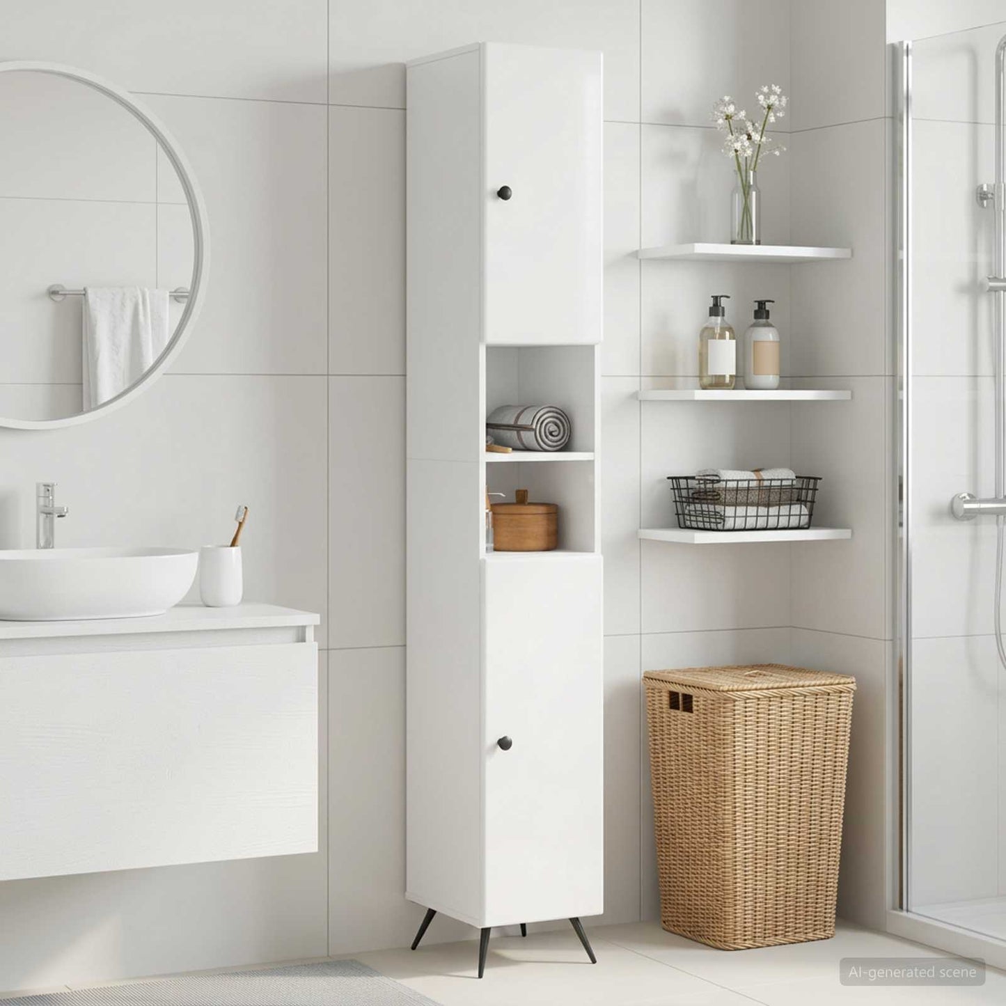 Bathroom Cabinet with Open Shelf BREDA High Gloss White