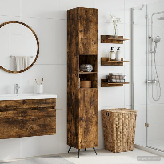 Bathroom Cabinet with Open Shelf BREDA Smoked Oak