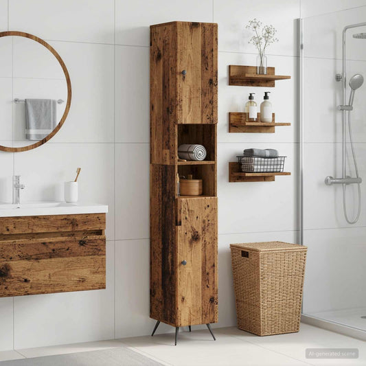 Bathroom Cabinet with Open Shelf BREDA Old Wood